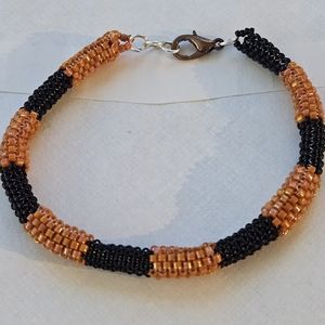 Handmade Beadwoven Orange and Black Striped Halloween Bracelet